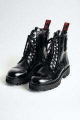 Zadig & Voltaire Womens Designer Black Leather Glossy Military Boot