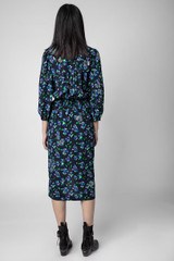 Zadig & Voltaire Womens Designer Blue Silk Midi Wrap Dress with Floral Print