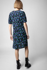 Zadig & Voltaire Womens Designer Blue Silk Mini Dress with Floral Print