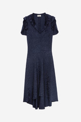 Zadig & Voltaire Womens Designer Blue Silk Midi Dress with Leopard Print