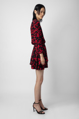 Zadig & Voltaire Womens Designer Black Mini Dress with Red Ikat Print