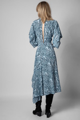 Zadig & Voltaire Womens Designer Blue Silk Midi Dress with Snake Print