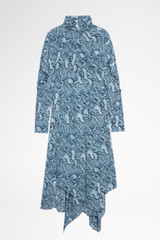 Zadig & Voltaire Womens Designer Blue Silk Midi Dress with Snake Print
