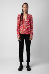 Zadig & Voltaire Womens Designer Red Blouse with Floral Print