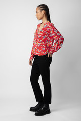 Zadig & Voltaire Womens Designer Red Blouse with Floral Print