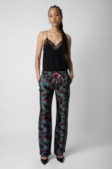 Zadig & Voltaire Womens Designer Pants with Jacquard in Black with Floral Print