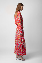 Zadig & Voltaire Womens Designer Maxi Dress in Red with Floral Print and Collar