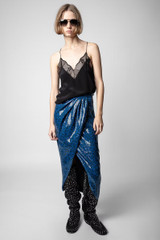 Zadig & Voltaire Womens Designer Mid Length Sequinned Wrap Skirt with Leopard Print