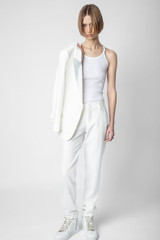 Zadig & Voltaire Womens Designer Tailored Pants in Off White with Rhinestone Embellishments