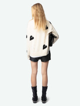 Zadig & Voltaire women's loose-fit jumper in off-white cashmere with heart motifs