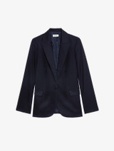 Womens Designer Navy Wool Tailored Suit Jacket with Pointed Collar