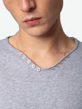 Mens Designer Grey Cotton Long Sleeve T-shirt with Henley Cut and Long Sleeves