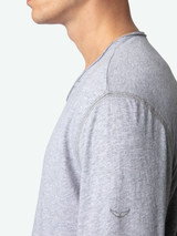 Mens Designer Grey Cotton Long Sleeve T-shirt with Henley Cut and Long Sleeves