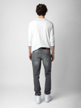 Mens Designer White Cotton Long Sleeve T-shirt with Henley Cut and Long Sleeves