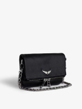 Womens Designer Iconic Rock Nano Bag in Black Leather with Silver Hardware, Wing Motif and Chains
