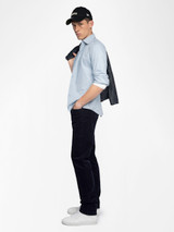 Mens Designer Slim Fit Corduroy Pants in Navy Blue