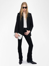 Womens Designer Black Tailored Suit Jacket with Western Inspired Rhinestone Motif
