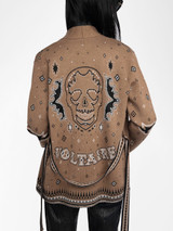 Womens Designer Merino Wool Cardigan with Wrap Belt in Tan Cognac