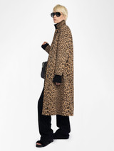 Womens Designer Long Coat with Leopard Print in Canvas