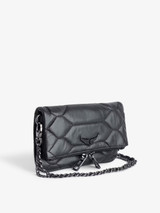 Rock Nano Mini Clutch Bag in Black Noir Leather with Quilted Effect and Double Chain
