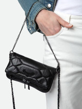 Rock Nano Mini Clutch Bag in Black Noir Leather with Quilted Effect and Double Chain