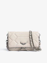 Rock Nano Mini Clutch Bag in White Ecru Leather with Quilted Effect and Double Chain