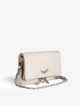 Rock Nano Mini Clutch Bag in White Ecru Leather with Quilted Effect and Double Chain
