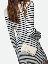 Rock Nano Mini Clutch Bag in White Ecru Leather with Quilted Effect and Double Chain