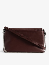 Womens Designer Iconic Handbag in Burgundy Grained Leather with Wing Detail and Chain