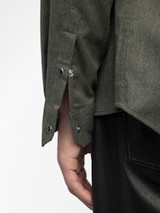 Designer Mens Lightweight Collared Shirt in Khaki Green with Buttons