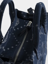 Womens Designer Iconic Tote Handbag in XS Size in Blue Denim with Monogrammed Motif