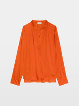 Womens Designer Japanese Satin Blouse in Tangerine Orange with V-Neck