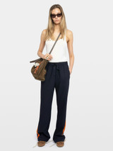 Womens Designer Tailored Trouser in Navy with Orange Stripe
