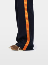 Womens Designer Tailored Trouser in Navy with Orange Stripe