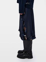 Designer Womens Navy Asymmetrical Japanese Satin Midi Skirt