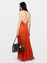 Womens Designer Tangerine Orange Maxi Dress in Japanese Satin