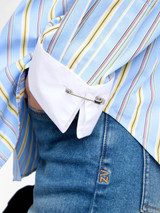 Womens Designer Cotton Poplin Shirt with Pinstripe and Rock N Roll Stitching