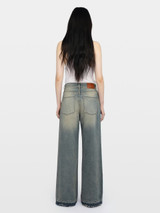 Womens Designer Wide Leg Sable Jeans in Washed Denim