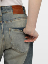 Womens Designer Wide Leg Sable Jeans in Washed Denim