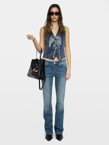 Womens Designer Sleeveless Sequined  Tailored Vest with Buttons in Navy