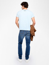 Mens Designer Short Sleeve Tee with Henley Neckline in Blue