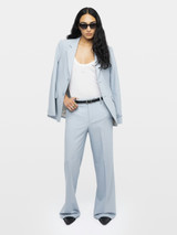 Womens Designer High Waisted Tailored Suit Pants in Blue