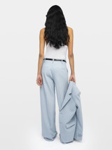 Womens Designer High Waisted Tailored Suit Pants in Blue