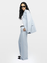 Womens Designer High Waisted Tailored Suit Pants in Blue