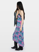 Womens Deisgner Iconic Lingerie Midi Dress in Jungle Print with Lace Detail