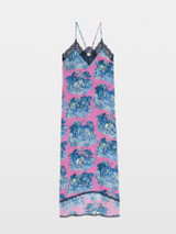 Womens Deisgner Iconic Lingerie Midi Dress in Jungle Print with Lace Detail