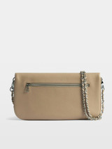 Womens Designer Iconic Clutch Bag with Wing Motif and Double Chain in Clay Colour