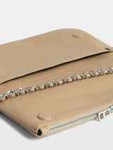 Womens Designer Iconic Clutch Bag with Wing Motif and Double Chain in Clay Colour