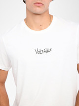 Designer Mens White Tee T-shirt with Round Collar and Skull Stitching