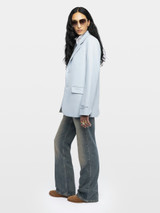 Designer Womens Blue Tailored Suit Jacket with Buttons and ZV Stitch